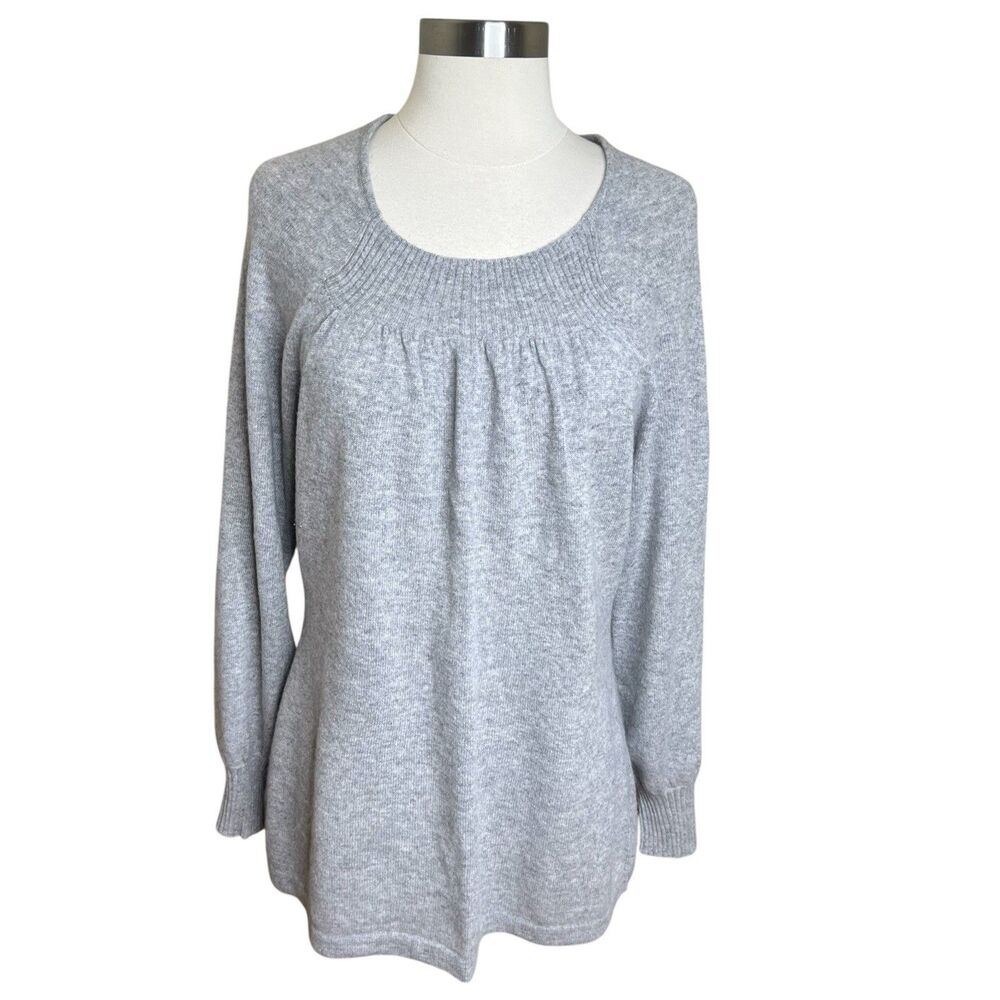 Precious Fibers Sweater Womens Small Gray 100% Cashmere Front Pleat Babydoll